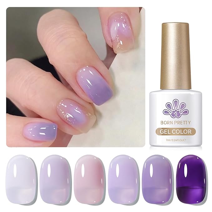 BORN PRETTY Jelly Purple Gel Nail Polish 6 Colors Purple Violets Colors Gel Polish Kit Soak Off Gel Nail Kit Collection Nail Art Gel Manicure Kit DIY at Home Salon Gifts-VivaGrace Women
