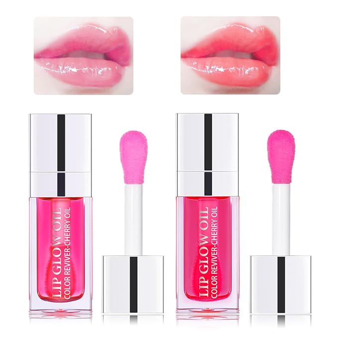 Hydrating Lip Glow Oil Moisturizing Plumping Lip Tint Lip Gloss Transparent Lip Balm Long Lasting Nourishing Repairing Lightening Lip Lines (007#+015#)-VivaGrace Women