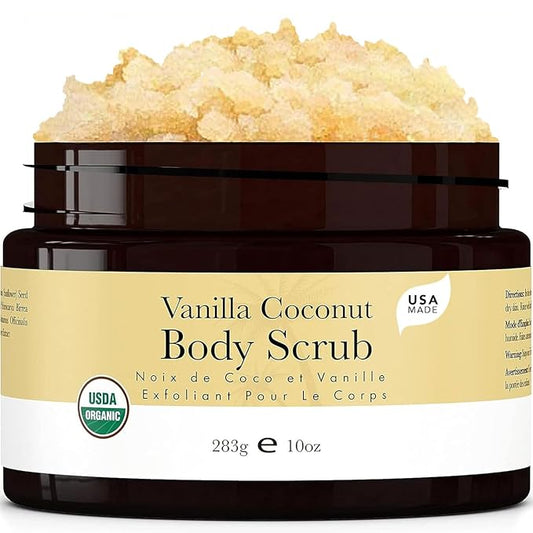 Organic Vanilla Coconut Body Scrub - USA Made Sugar Scrub with Natural Ingredients, Moisturizing Body & Foot Exfoliator for Dry and Sensitive Skin, Removes Dead Skin Cells & Reduces Ingrown Hair-VivaGrace Women