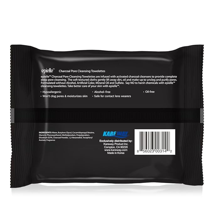 Epielle Charcoal Makeup Remover Wipes | For All Skin Types | Daily Facial Towelettes | Removes Dirt, Oil, Waterproof Makeup | Pack of 2 | Korean Skincare