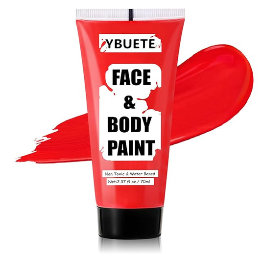 Devil Red Water Based Face Body Paint, 2.37 OZ Large Tube Full Coverage Face Paint for Cosplay Joker Vampire Spiderman, Washable Red Body Painting Cream for Adult Carnival Halloween SFX Makeup-VivaGrace Women