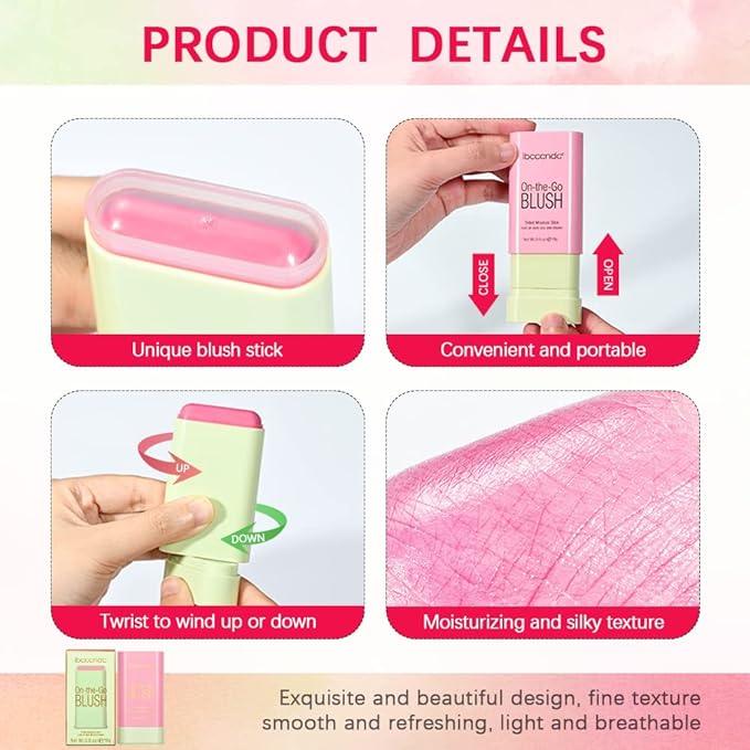 Blush Stick Matte Finish Waterproof Long Lasting Pink Red Cheek Lip Make-up Multi Lip Tint Stick Highlighter High Pigment Rouge Blush for Women Lady Daily Lip Cheek Make (3#coral orange)-VivaGrace Women