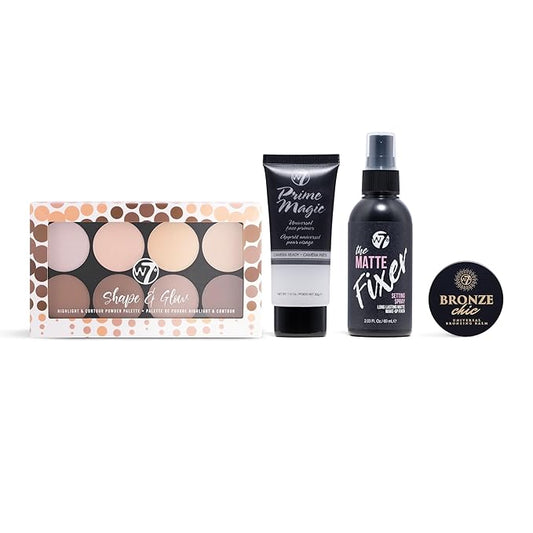 W7 Shape & Glow Makeup Set - Matte Finish - 4 Piece Set - Bronze, Contour & Secure-VivaGrace Women