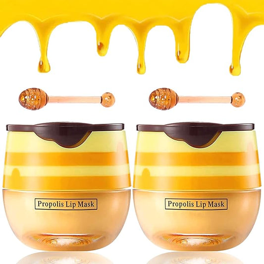 2 PCS Bee Lip Balm Lip Mask Honey Pot Honey Lip Mask Propolis Moisturizing Lip Balm with Stick - Hydrating Prevention Dry and Cracked Lip Scrubs Exfoliato Lip Wrinkle Skin Care Products-VivaGrace Women