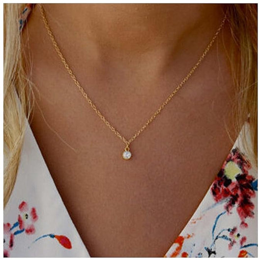 Tiny Rhinestone Pendant Necklace Gold Diamond Choker Necklace Solitaire Diamond Necklace Floating Crystal Necklace Chain Bridesmaid Gifts for Women and Girls-VivaGrace Women