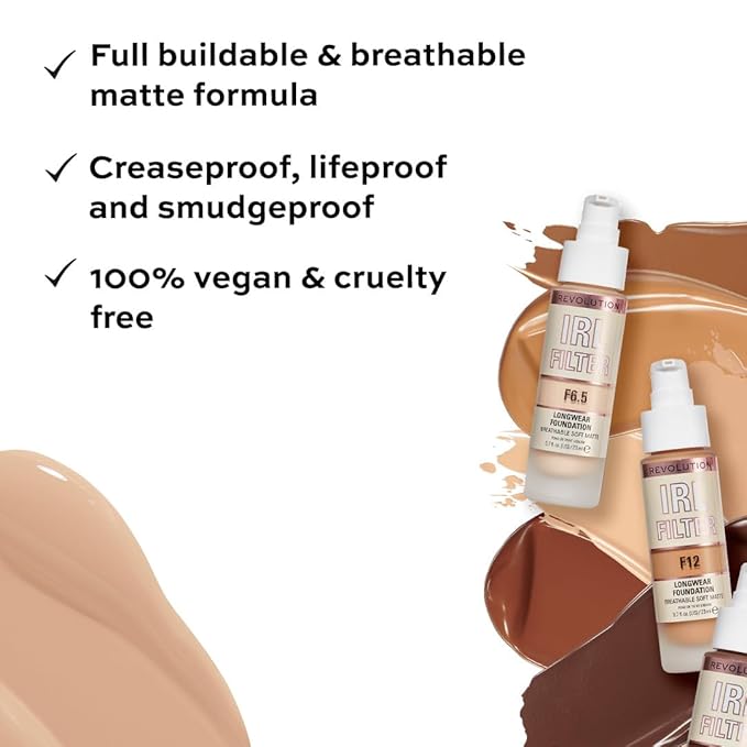 Revolution Beauty, IRL Filter Longwear Foundation, Soft & Breathable Formula, Medium to Full Coverage, Matte Finish, F10, 0.7 Fl. Oz-VivaGrace Women