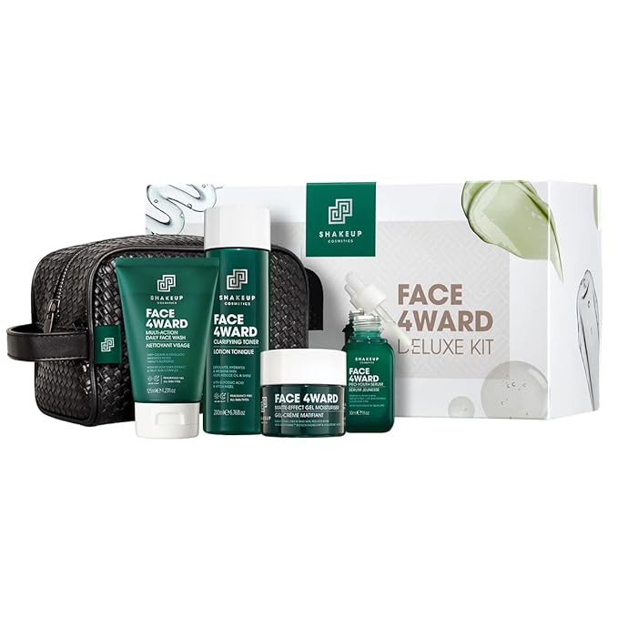 Shakeup - Mens Skincare Routine with Wash Bag, Gift Set, Daily Face Wash, Clarifying Toner, Anti Ageing Serum, Matte-Effect Moisturiser, Plus Wash Bag-VivaGrace Women
