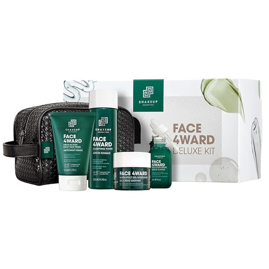 Shakeup - Mens Skincare Routine with Wash Bag, Gift Set, Daily Face Wash, Clarifying Toner, Anti Ageing Serum, Matte-Effect Moisturiser, Plus Wash Bag-VivaGrace Women