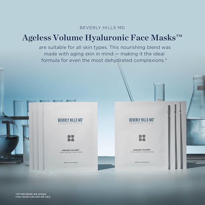 Ageless Volume Hyaluronic Face Mask- Reduce Appearance of Wrinkles, Anti Aging Formula for Plump, Moisturized Skin- 8 Pack- Hydrating & Firming Gentle Sheet Mask-VivaGrace Women