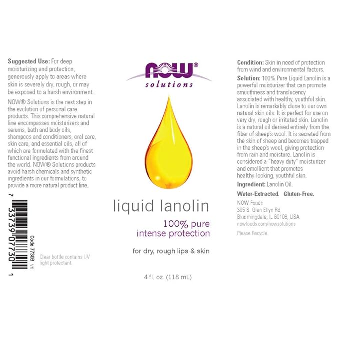 NOW Solutions, Liquid Lanolin Pure, Intense Protection, Formulated for Dry Rough Lips and Skin, 4-Ounce-VivaGrace Women