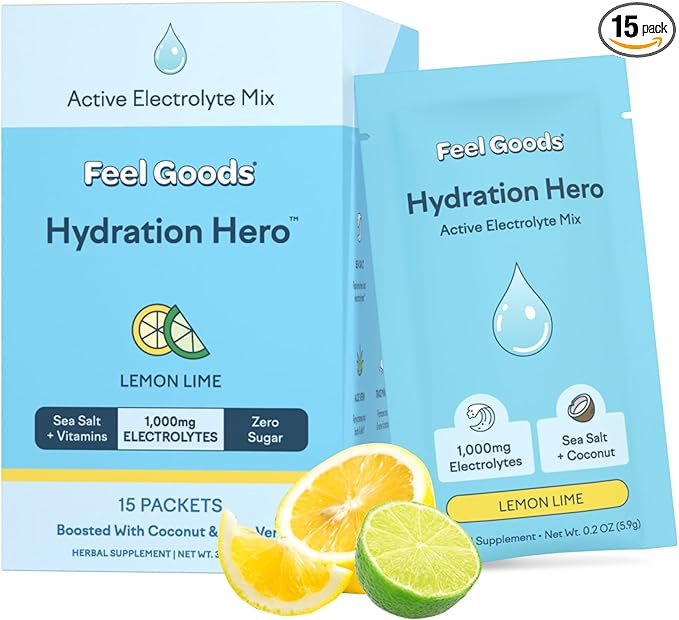 Feel Goods Hydration Hero, 1,000mg Electrolytes Powder, Sugar Free, Magnesium, Organic Aloe Vera, L Theanine, Vitamin C & B12, Non GMO, Keto, Vegan, Electrolyte Packets | Lemon Lime, 15 Count-VivaGrace Women