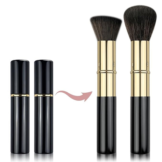 Retractable Kabuki Makeup Brushes 2 Pcs, Powder Brush/Foundation Brush/Blush Brush for Foundation, Powder Blush, Bronzer, Buffing, Liquid, Cream, with Cover-VivaGrace Women