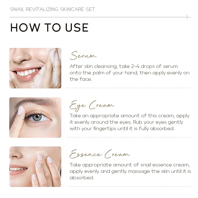 Snail Mucin Skin Care Set,Gold Snail Serum,Ginseng Snail Eye Cream,Snail Essence Cream 3 in 1 Essentials Travel,Improve Damaged Skin Lmproves Elasticity and Minimizes Pores(3pcs)-VivaGrace Women