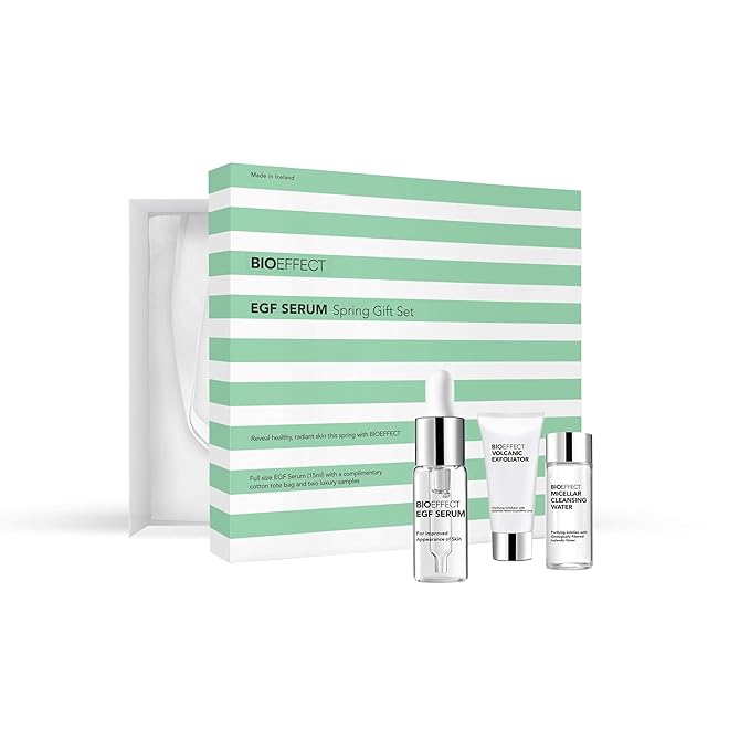 BIOEFFECT EGF Serum Gift Set with mini Volcanic Exfoliator and Micellar Water, Anti-Aging, Hydrating, Wrinkle-Fighting Facial Skin-Care with Growth Factor and Hyaluronic Acid plus Free Tote Bag-VivaGrace Women