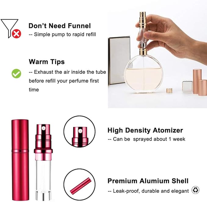 YEEJOK Travel Essentials for Women & Men - Refillable Perfume Bottles, Atomizer Spray Container, Mini Portable 5ml Bottle for Flying, Purse & Travel-VivaGrace Women