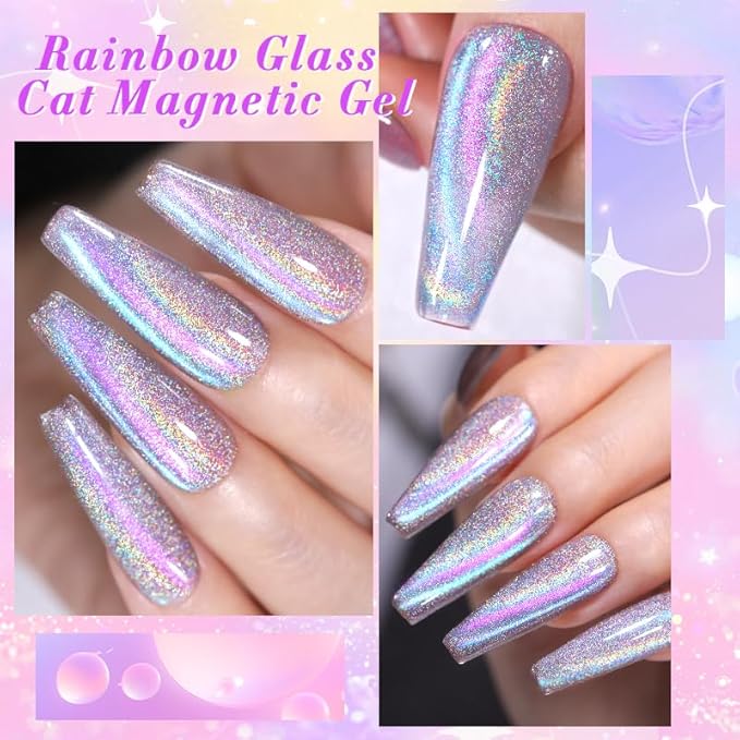 Born Pretty Magnetic Gel Nail Polish Holographic Glass Cat Magnetic Eye Gel Polish Nail Gel Soak Off Nail Art Salon Manicure Collection Gift 6pcs-VivaGrace Women