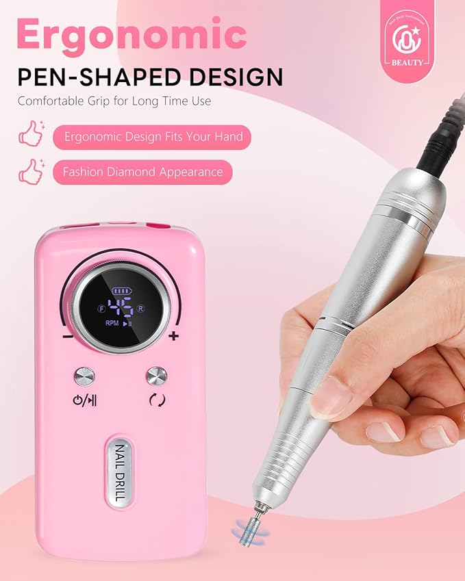 CozyZen Cordless Nail Drill Professional: 45000 RPM Rechargeable Electric Nail File Kit, Portable & Low Noise for Acrylic, Gel Nails, Manicure & Pedicure - Salon & Home Use-VivaGrace Women