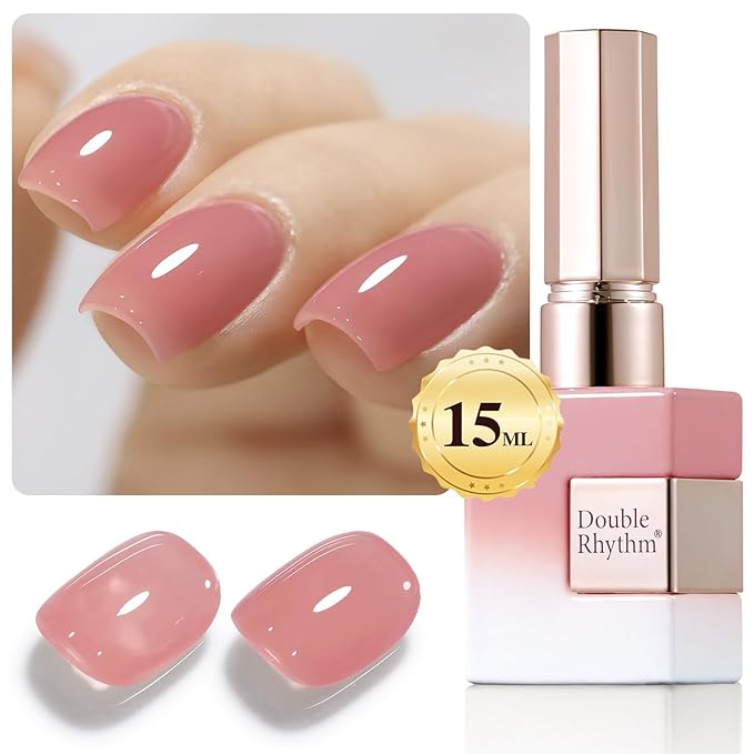 Double Rhythm Gel Polish Translucent Sheer Neutral Natural Light Milky Same Color Same Bottle 15ML Jelly Polish Art DIY at Home (Sheer Pink Nude-A1385)-VivaGrace Women