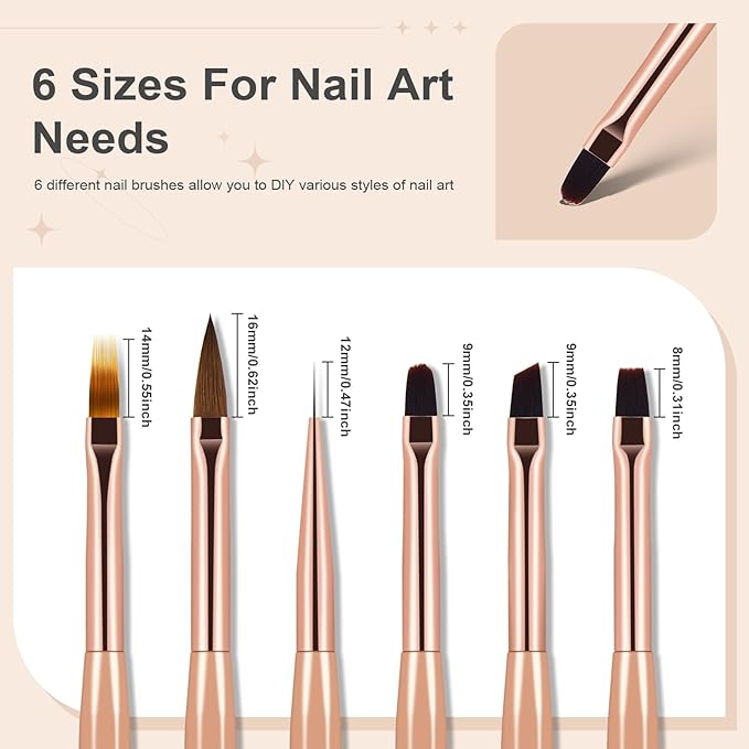 6Pcs Nail Art Brush Set - Nail Design Tool Including Nail Liner Brush, Ombre Brush, Nail Gel Polish Painting Brush Drawing Pen for Home Use and Professional Nail Salon-VivaGrace Women