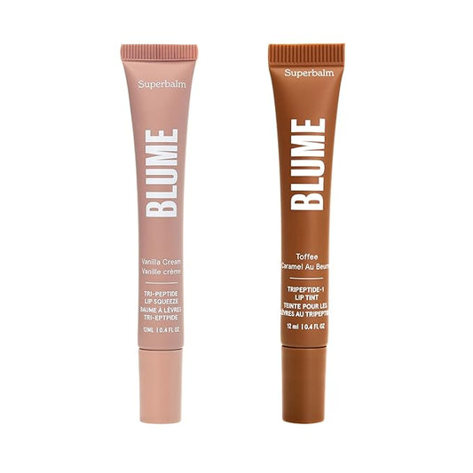 Blume Superbalm Duo - Tri-Peptide Vanilla Lip Balm (0.4 Fl Oz) + Tri-Peptide Toffee Soft Brown Tinted Lip Balm (0.4 Fl Oz) - Deep Hydration & Lip Plumping Set-VivaGrace Women