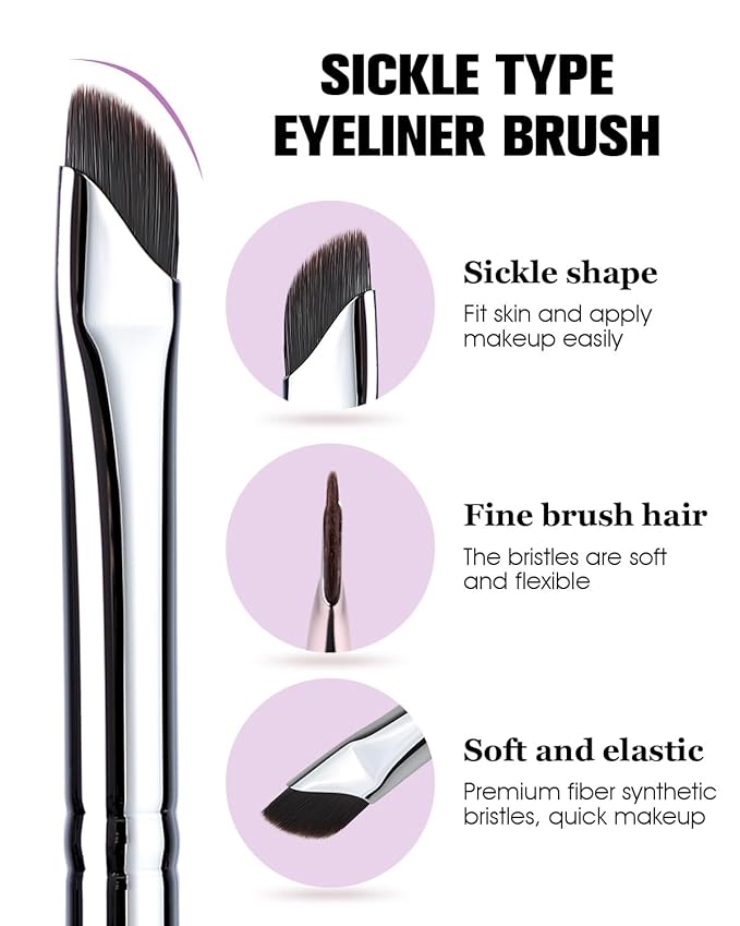 Eyeliner Brush, EIGSHOW Sickle Angled Gel Eyeliner Makeup Brush for Precise Eye Liner, Eyebrow, Eyelid with Ultra Thin Vegan Bristles (E865 Purple)-VivaGrace Women