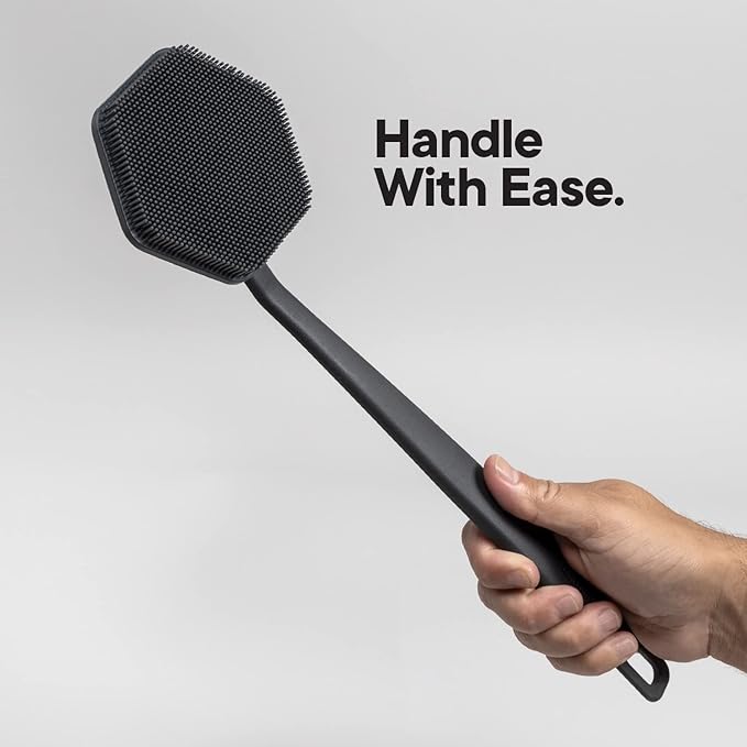 TOOLETRIES Silicone Back Scrubber - Exfoliating Shower Brush, Back Washer for Men, Durable Back Brush with Long Handle - Long Lasting Bath & Shower Accessories - Charcoal-VivaGrace Women