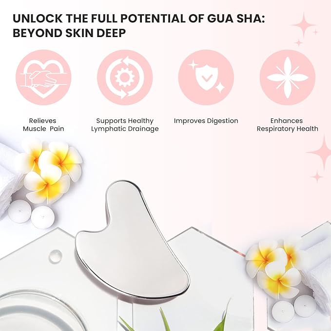 Sacred Healing Premium Stainless Steel Gua Sha Facial Tool – Enhance Beauty, Anti-Aging, Pain Relief, Lymphatic Drainage – Ideal for Home and Professional Use- Metal Gua Sha-VivaGrace Women
