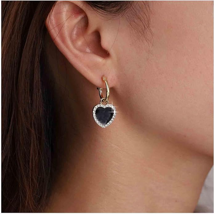 Vintage Crystal Heart Drop Earrings Black Heart Onyx Earrings Black Heart Hoop Huggie Earrings Gold Cz Love Heart Earrings Jewelry for Women-VivaGrace Women