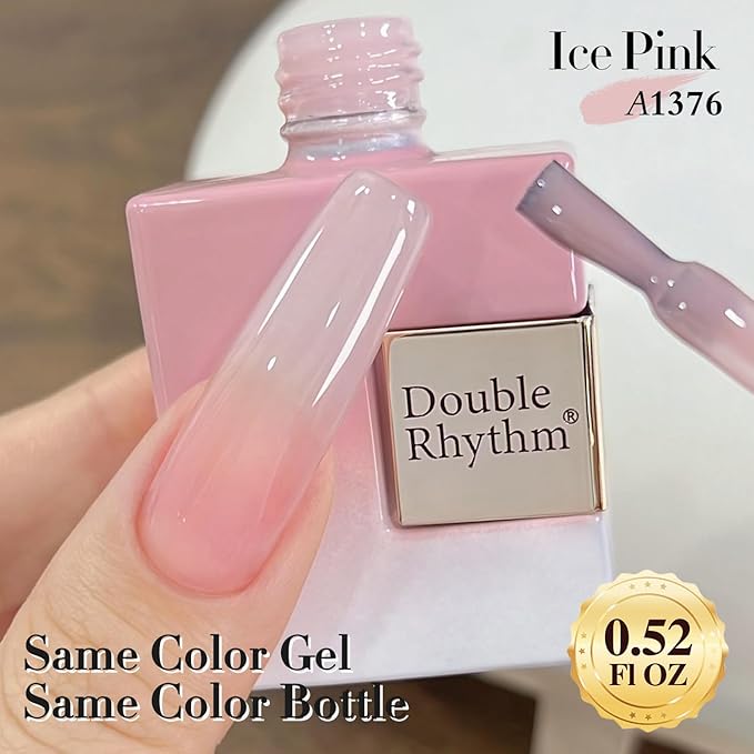 Double Rhythm Gel Polish Translucent Sheer Neutral Natural Light Milky Same Color Same Bottle 15ML Jelly Polish Art DIY at Home (Baby Pink-A1376)-VivaGrace Women