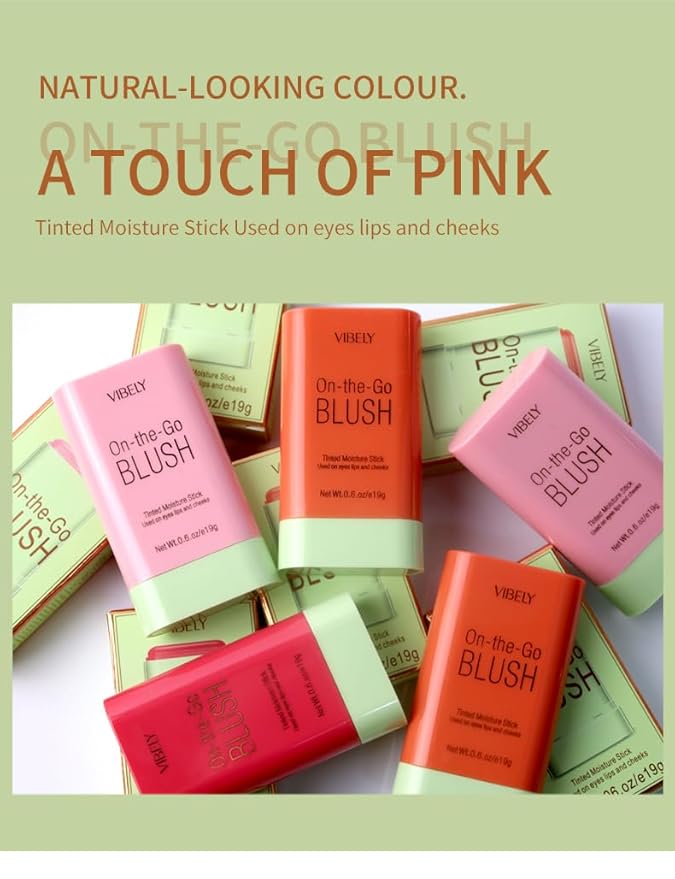 Multi-Use Makeup Blush Stick, Cream Blush Stick, Tinted Solid Moisturizer Stick for Cheek & Eyes & Lips, Waterproof Natural Nude Makeup, Suitable for All Skin (3#Coral Orange)-VivaGrace Women