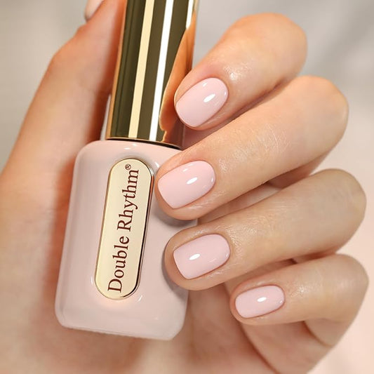 Double Rhythm 0.50 OZ Gel Polish Hema Free Same Color Same Bottle Golden Round Translucent Neutral Natural Milky 15 ML Jelly UV Polish Art DIY at Home (Beige Pink-C1479)