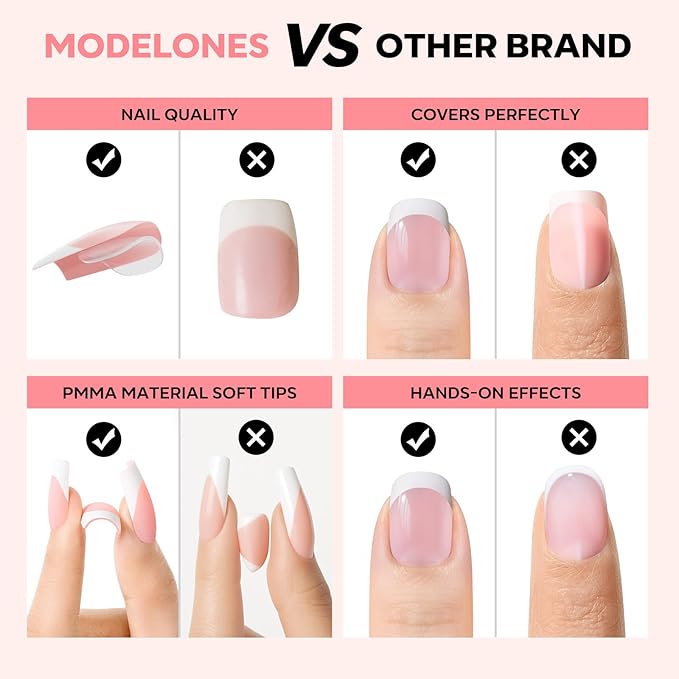 Modelones Gel Nail Kit, Top Coat, Nail Builder Gel, Press On Nails Kit with LED Light, 150 PCS Short Pink Square, 15 Sizes French Tip Press on Nails, Pre-Colored Nail Tips for Easy DIY Nail Art-VivaGrace Women