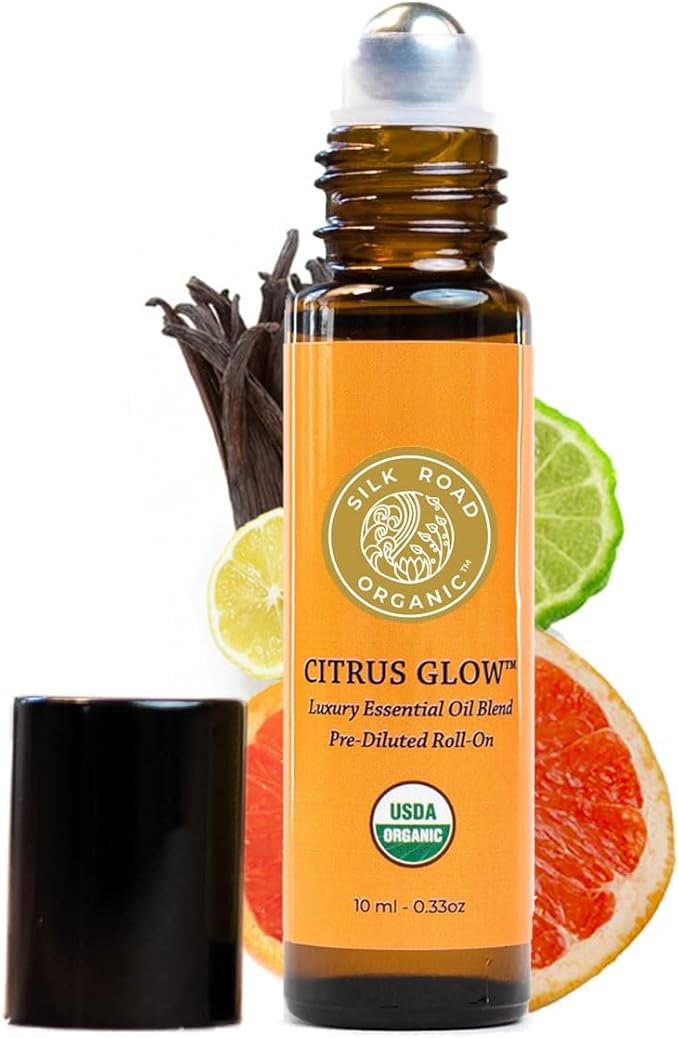 Silk Road Organic Citrus Glow Essential Oil Revive Blend Roll On, 100% Pure USDA Certified Citrus & Vanilla - Uplifting, & Energizing - 10 ml Roller - Always Pure, Always Organic-VivaGrace Women