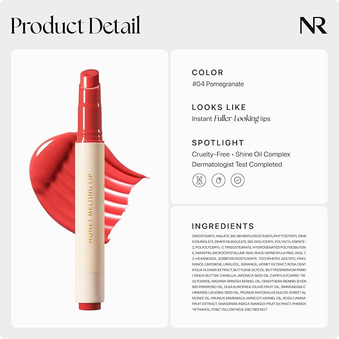 Nature Republic HONEY MELTING LIP (04 POMEGRANATE) SOFT LIP STICK, Hydrating Gloss, Moisturizing balms, Sheer tint, Shine & Glowy Finish, korean make up-VivaGrace Women