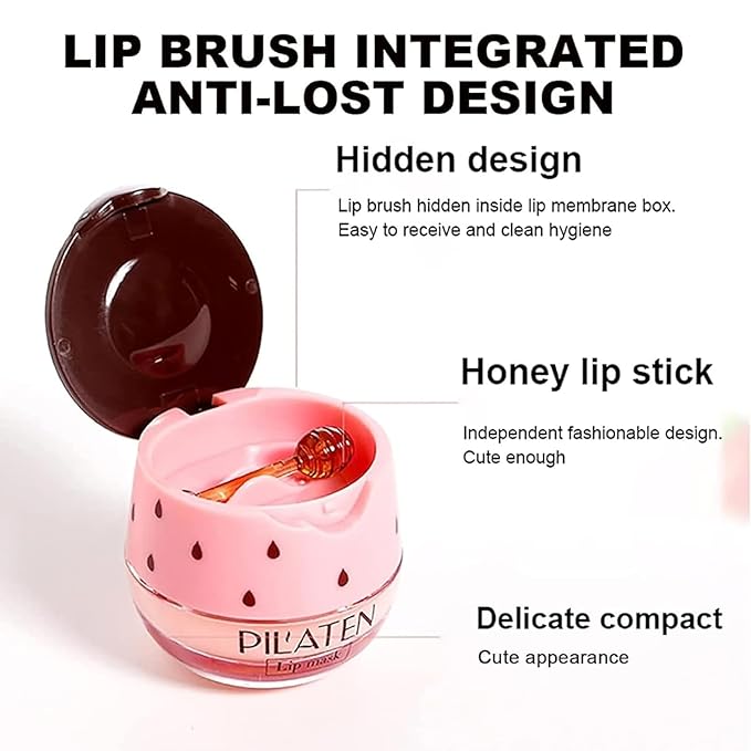 Bee Lip Balm Honey Pot, Strawberry & Honey Moisturizing Propolis Lip Mask, Hydrating & Prevention Dry and Cracked Lip Scrubs Exfoliator, Reduces Lip Lines (Red Yellow Pink)-VivaGrace Women