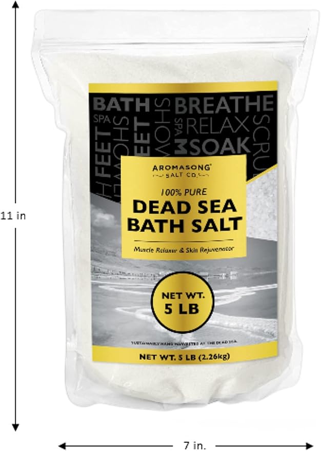 Aromasong Dead Sea Bath Salt - 100% Pure & Natural Dead Sea Salts for Soaking Fine Grain 5 LB - Bulk Resealable Pack (Packaging May Vary) Used for Body wash Scrub - Soak for Women & Men.-VivaGrace Women
