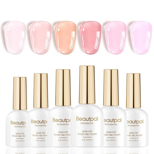 Beautpal Milky Jelly Gel Nail Polish Set of 6 Colors 8ml Nude Pink Transparent Gel Polish Sheer Nude Gel Polish Kit for Salon Gel Manicure and Nail Art DIY at Home