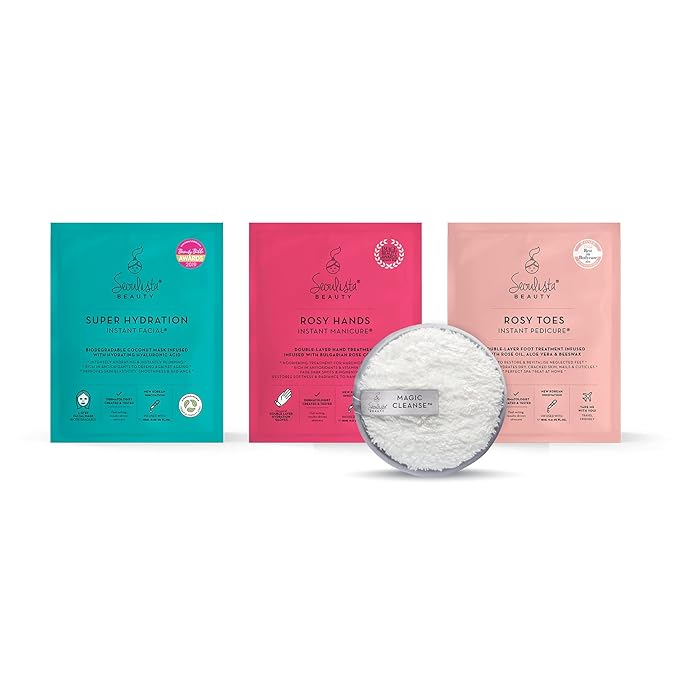 HYDRATED Gifting Bundle | SUPER HYDRATION SHEET MASK | Rosy Toes - Foot Mask Instant Pedciure | Rosy Hands - Hand Mask Instant Manicure| Magic Cleanse™ Eco-friendly Cleansing Tool-VivaGrace Women