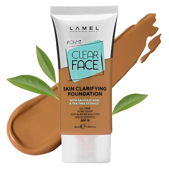 Lamel- Oh my Clear Face Foundation- SPF15-407 Meiduim Tan | Contains tea tree extract and salicylic acid |Controls sebum production |Anti-blemish formula |SPF 15 |Oil free foundation | 40ml-VivaGrace Women