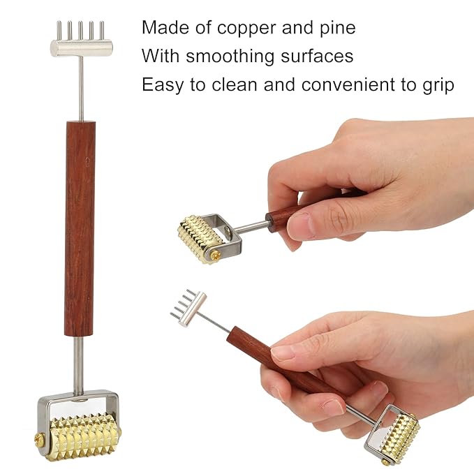 Double Head Design Face Massage Roller, Copper Wooden Handle Promote Circulation Double Head Skin Roller Massage Stick Copper Acupoint Pressing Tool-VivaGrace Women