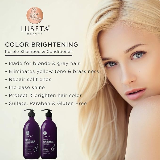 L LUSETA Color Brightening Purple Shampoo and Conditioner Set for Blonde and Gray Hair, Infused with Cocos Nucifera Oil to Help Nourish, Moisturize and Condition Hair, 2x33.8oz-VivaGrace Women