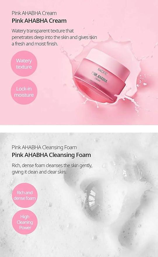 Nacific Pink AHA BHA Kit (Cleansing Foam, Toner, Serum, Cream) Travel Size Skin Care Set-VivaGrace Women