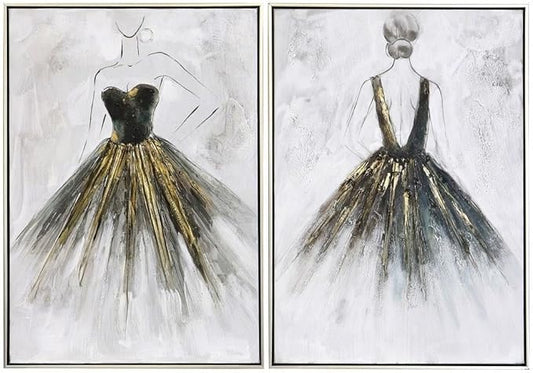 Ballet Lady - Hand Painted Canvas - Muted Color Palette - Silver, Black Frame - Set of 2-VivaGrace Women