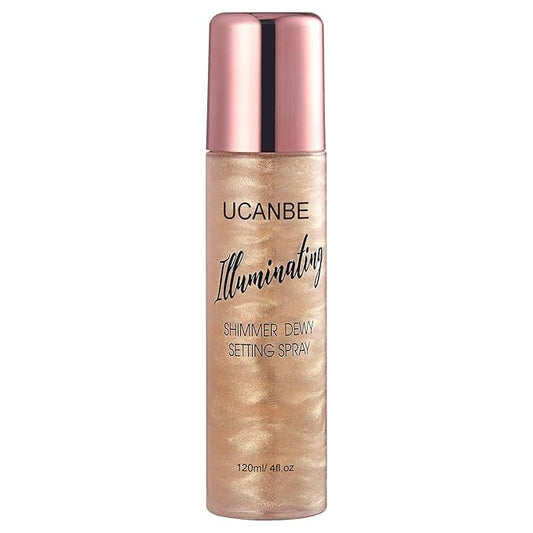 UCANBE Shimmer Dewy Setting Spray – Glowing + Makeup Setting Spray 2 in 1 Lightweight Formula for a Radiant Glow,Long-Lasting Face Mist for Face Body, 4 Fl Oz #Champagne-VivaGrace Women