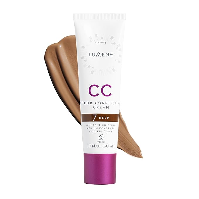 Lumene Color Correcting CC Cream - Lightweight Foundation with Medium Coverage - Redness Reducing Face Makeup for a Glowing Complexion - Vegan Formula + Suitable for All Skin Types - Deep (1 fl oz)-VivaGrace Women