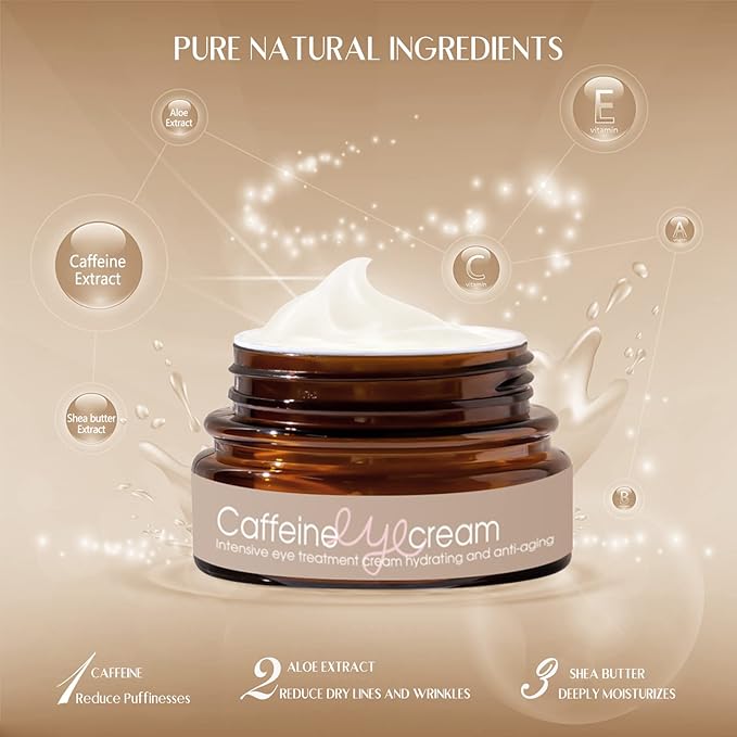 Natural Caffeine Eye Cream serum With Collagen,Hyaluronic Acid for Dark Circle and Puffiness,Great Under Eye Cream for Anti Aging,Eye Lift Treatment for Men &Women 0.52oz-VivaGrace Women