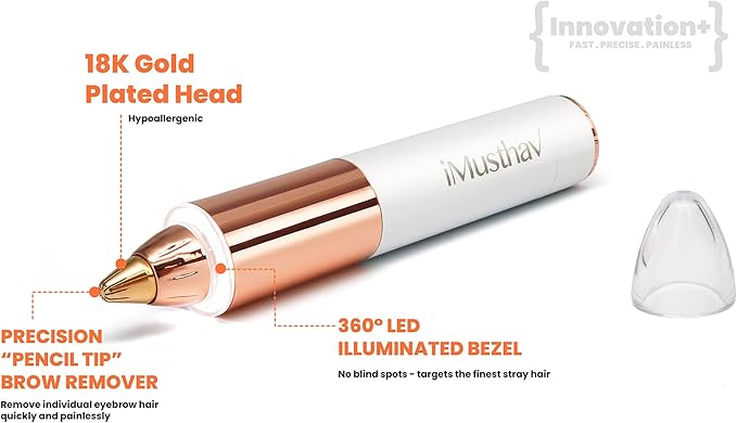 Portable Flawless Eyebrow Hair Remover for Women – Painless, Fast & Precise Flawless Electric Razor & Epilator for Eyebrow, Nose, Ear Hair Removal – 18K Gold-Plated, 360° LED Light-VivaGrace Women