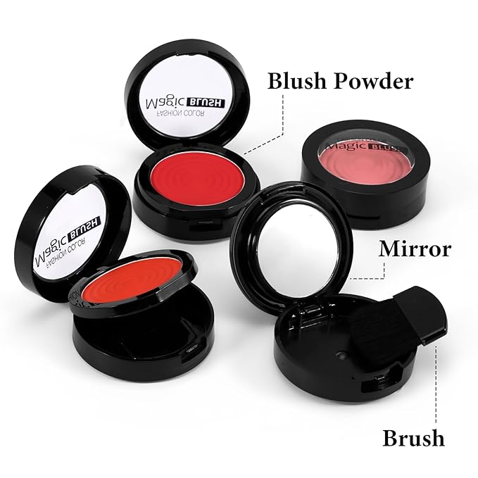 Boobeen Soft Blend Powder Blush for Cheeks, Buildable Color Matte Smooth Blush Palette Compact Blush Powder Makeup, Long-lasting Flush Color, with Mirror and Brush-VivaGrace Women