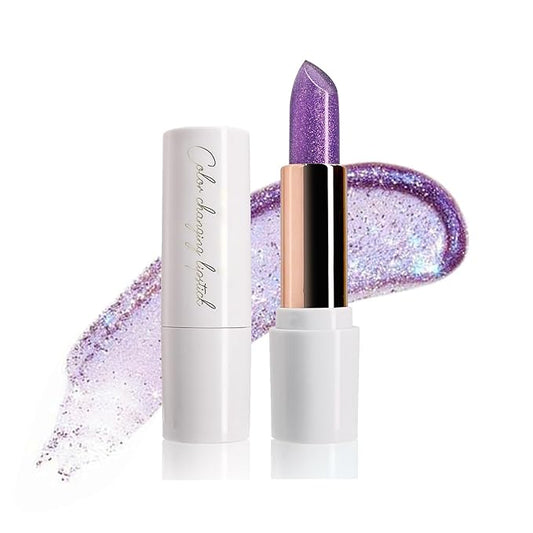 Purple Shimmer Lipstick,Ph Mood Magic Color Changing Lip Balm Plumping Glimmer Glow Lipstick Hydrating Lip Glow Oil Lasting Tinted Lip Balm Moisturizing Lips Care Temperature Jelly Lipstick(5#)-VivaGrace Women
