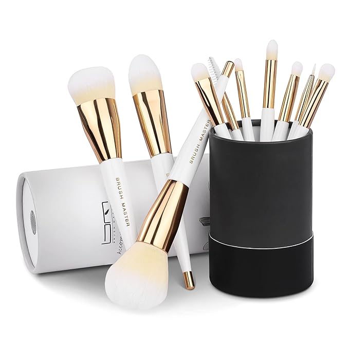 Makeup Brushes Set 10Pcs Professional Kabuki Foundation Eyeshadow Blush Blending Lip Full Face Cosmetic Kit W/Makeup Brush Set with Holder-VivaGrace Women